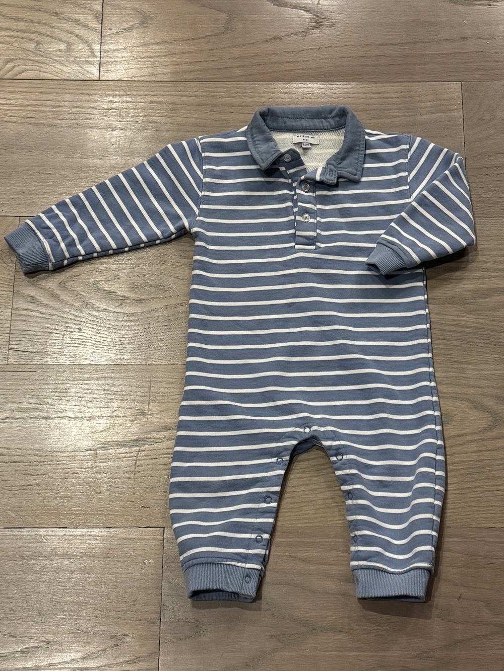 Blue & White Striped Polo Footie One-Piece for Baby